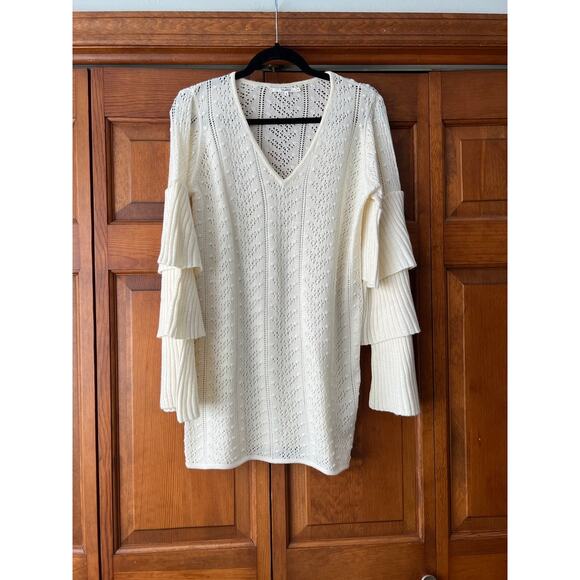 Tularosa Women's Scout Knit Ruffle Long Sleeve Wool Blend Mini Dress Cream SZ S - Picture 2 of 11